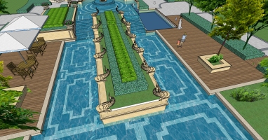 104歐式住宅小區水系水景魚噴泉景觀植物