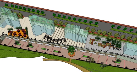 201园区景观规划树池户外景观座椅围墙
