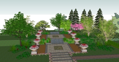cj 公园入口景欧式观花坛花池植物树圆形花池