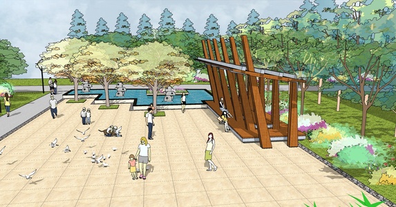 06景观广场凉亭鸽子人物景观凉亭园林景观