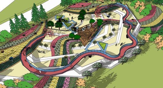 10现代文化广场景观廊道廊桥异形廊架凉亭花池景观树设计园林景观