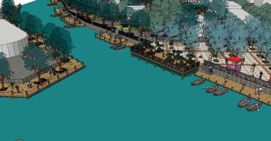 15码头木船模型河道栏杆护栏规划园林景观