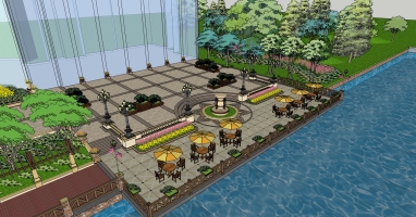 18欧式圆形景观叠水喷泉广场码头护栏户外遮阳伞休闲座椅 园林景观(1)