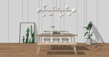 15北欧现代小清新餐桌椅子木板凳长条凳球形吊灯