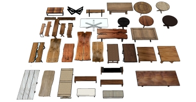 7现代实木大板茶桌桌子餐桌圆形桌子茶具组合木板凳