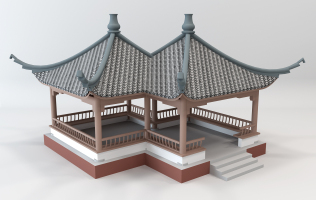 中式古建凉亭连廊