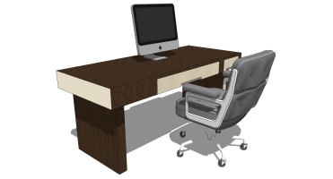 现代实木桌子电脑桌椅子SketchUp下