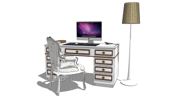 欧式法式美式实木桌子电脑桌椅子落地灯SketchUp下