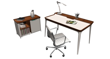 (1)现代简约实木书桌椅子橱柜摆件SketchUp下