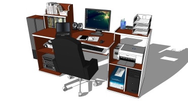 (3)现代实木书桌电脑桌书本摆件椅子电脑桌SketchUp下