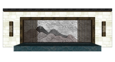 5新中式新亚洲金属铁艺假山山脉叠水景墙背景墙