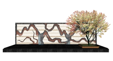 6新中式新亚洲石砖景墙背景墙景观树