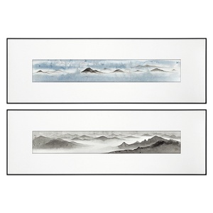 新中式山水床头沙发背景长条装饰画挂画