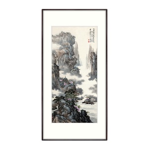 国画仙山福地客厅风水靠山壁挂画玄关竖版风景装饰画走廊过道挂画