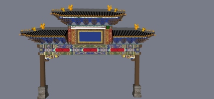 中式古典彩繪牌樓牌坊角花柱子牌匾