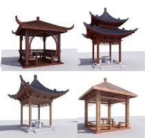 中式古建凉亭,花格,石桌椅