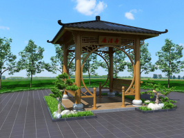10中式景观凉亭,绿植,树，