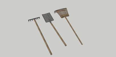 142中式传统农具，钉耙，铁铲，铁锹，耙子，耙爪