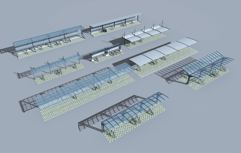 现代钢架玻璃自行车雨棚，遮阳棚