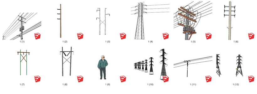 184高压塔组合 高压输电线电力设施，现代风格电塔，信号塔，高压线塔，电线杆，灯塔，高压线