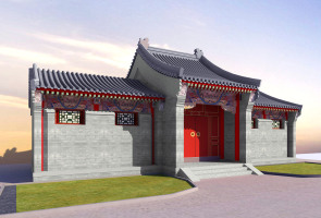  中式古建筑入口大门， 