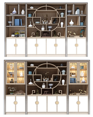  新中式古典实木博古架，书架 