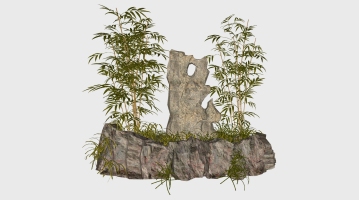  新中式竹子石頭景觀小品，太湖石