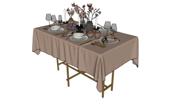  桌布餐桌，餐具，盤子花瓶