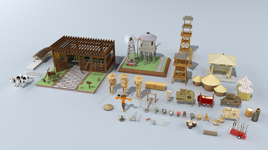 新中式农村，民宿，乡村粮仓农作物