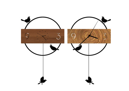  铁艺小鸟木质挂钟，石英钟，钟表
