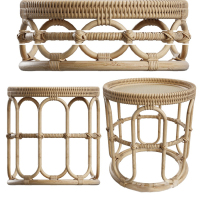  藤編編織茶幾邊幾椅凳，圓凳