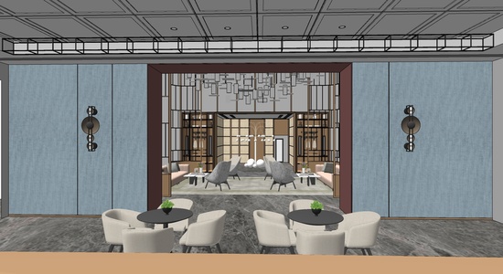  新中式酒店售楼处大堂洽谈区I 