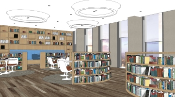 z10-0605现代图书阅览室，书吧书店书柜-