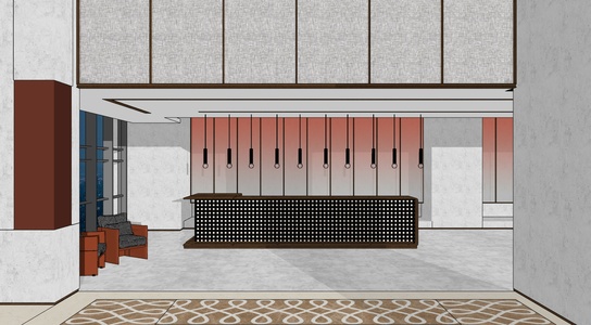 z14-0610现代酒店大堂，大厅，前台接待区服务台-