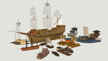  木船合集，船帆，古代木船 