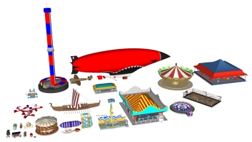  游乐场游乐设备，旋转木马，划船，船桨，跷跷板，ID：134206