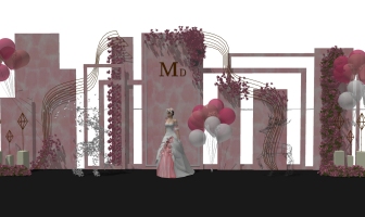 Z02-0421现代婚礼粉色迎宾区墙饰布置，婚庆美陈婚纱摄影店橱窗，气球
