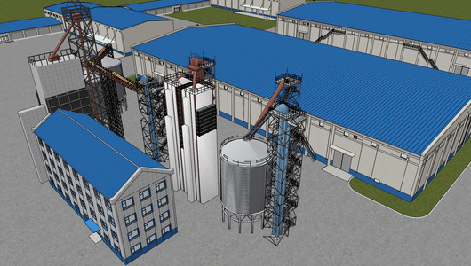 现代粮库厂房鸟瞰