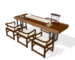 中式實木原木大板，書桌椅筆架，畫案，卷軸畫