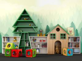  儿童松树造型书屋书柜，书架玩具柜