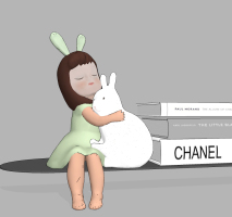 现代儿童卡通人物兔子雕塑玩具，摆件-0