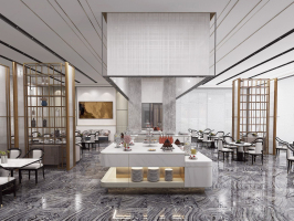 現代新中式酒店自助餐廳，餐臺