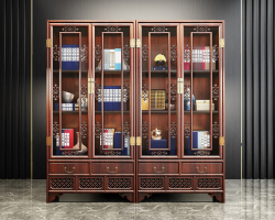 中式古典紅木實木雕花書柜