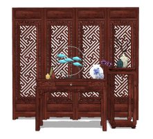中式古典红木实木家具，八仙桌屏风隔断组合