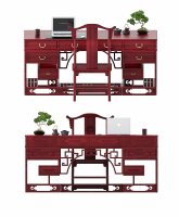中式古典实木，红木雕花书桌椅