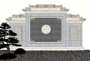 新中式雕花景墻影壁，照壁