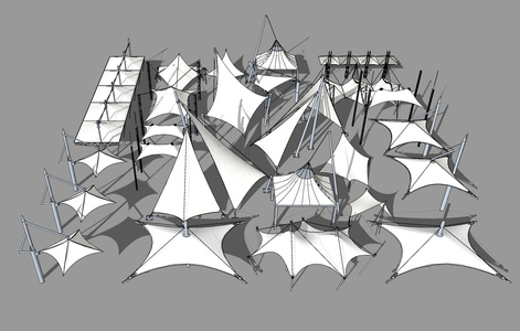 现代拉膜雨棚遮阳棚