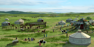 現代蒙古包草原牧場景觀