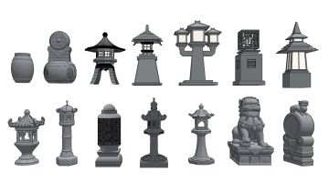 新中式庭院戶外燈,石柱燈，石獅子，報鼓，香爐