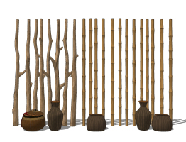新中式原木竹子，竹竿隔断